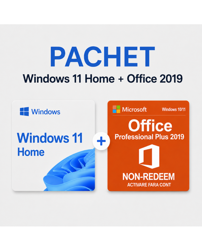 Pachet Windows 11 Home Retail + Office 2019 Professional Plus - ACTIVARE FARA CONT